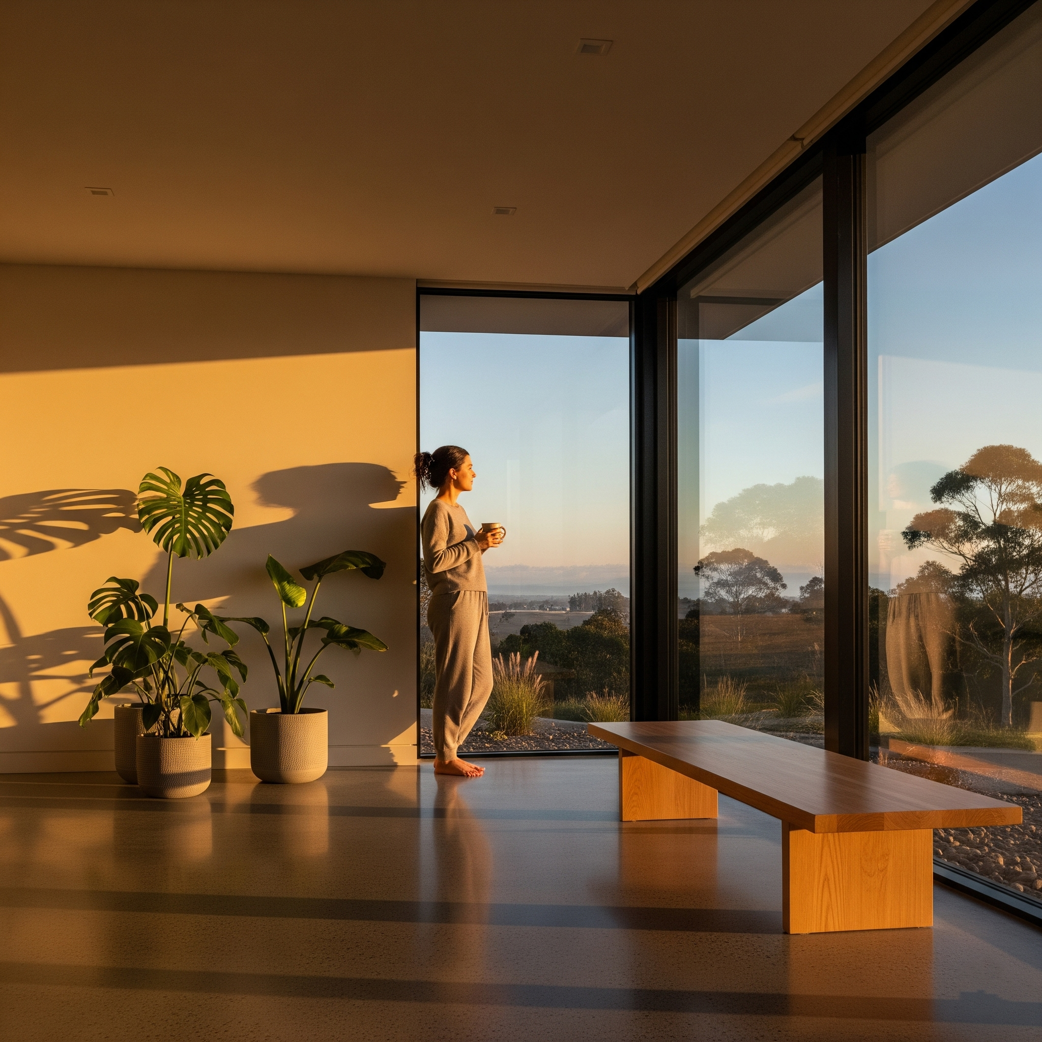 Modern master bedroom interior design with wooden flooring and custom wardrobe