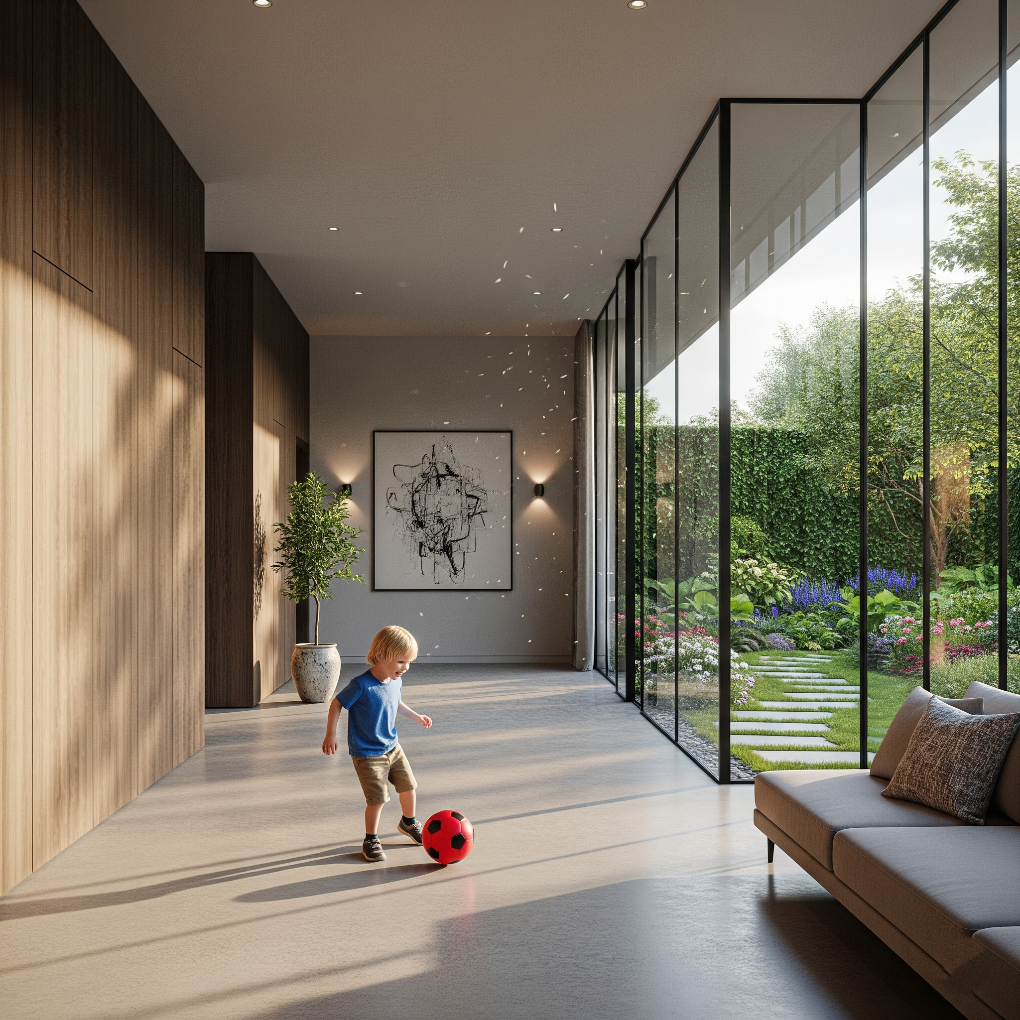 Designer POP false ceiling with recessed LED lighting and elegant chandelier